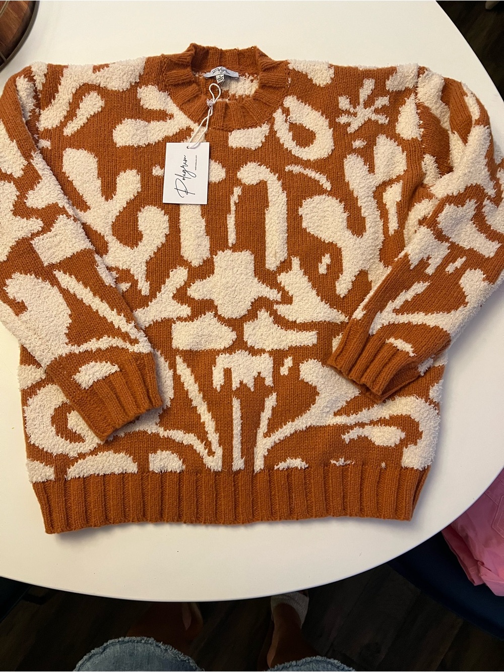 Polagram Rust & Cream Abstract-Pattern Crewneck Sweater